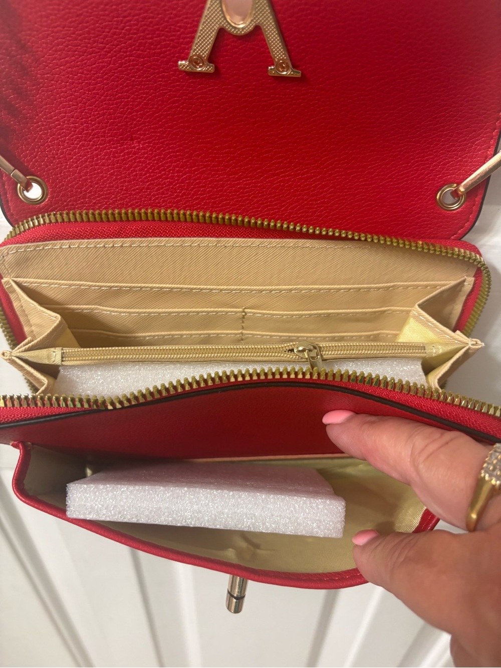 Compact Red Crossbody Bag with Gold Accent Hardware - Picture 5 of 5